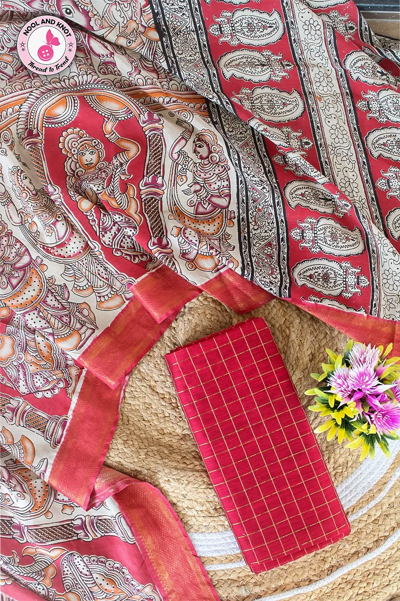 Raw silk Top with Nizam Border Chenuri Silk Dupata - RSC - 4