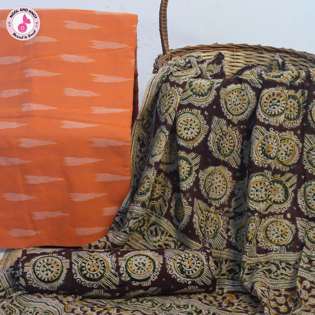 Ikkat Cotton Salwar Set with Hand Block Printed Bottom & Dupatta ICS - 4
